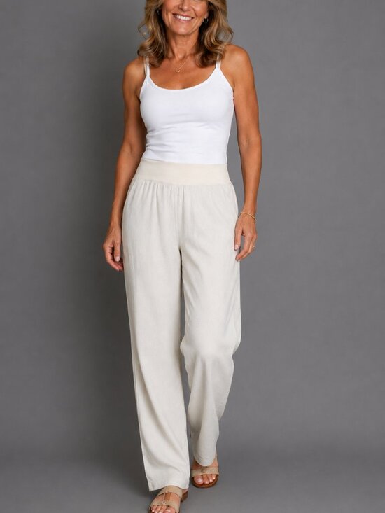 Old Navy Pants - Old Navy Cream Linen Blend High-Rise Fold over Waist Women's Medium